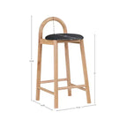 Tabouret de comptoir en similicuir et hévéa, hauteur d'assise 68,5 cm