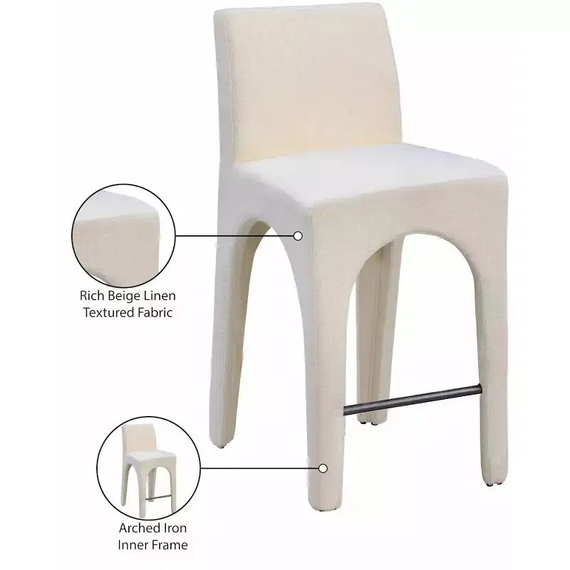 Wood Linen Upholstered Counter Stool 26.5" Seat Height