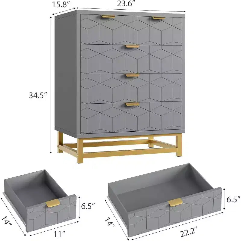 MDF 5-Drawer Dresser with Metal Legs