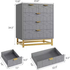 Commode 5 tiroirs en MDF avec pieds en métal