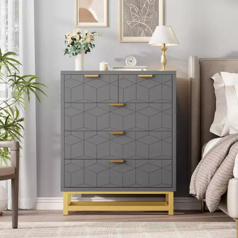 MDF 5-Drawer Dresser with Metal Legs