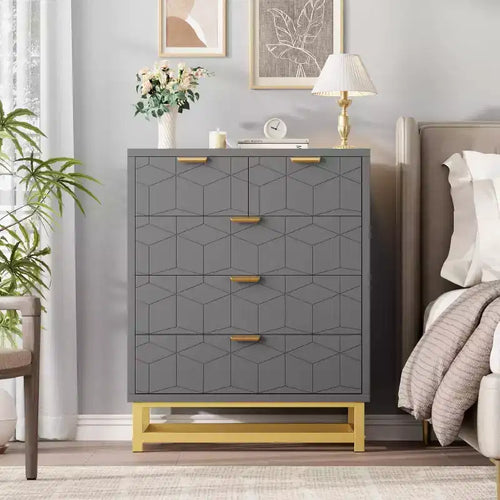 MDF 5-Drawer Dresser with Metal Legs