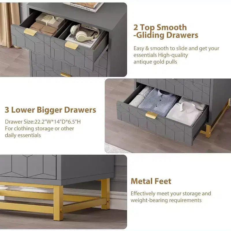 MDF 5-Drawer Dresser with Metal Legs