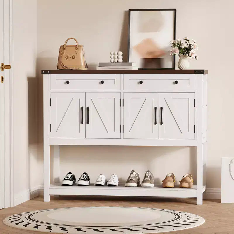 MDF Farmhouse Console Table with 4 Doors and 2 Drawers 47.2"W