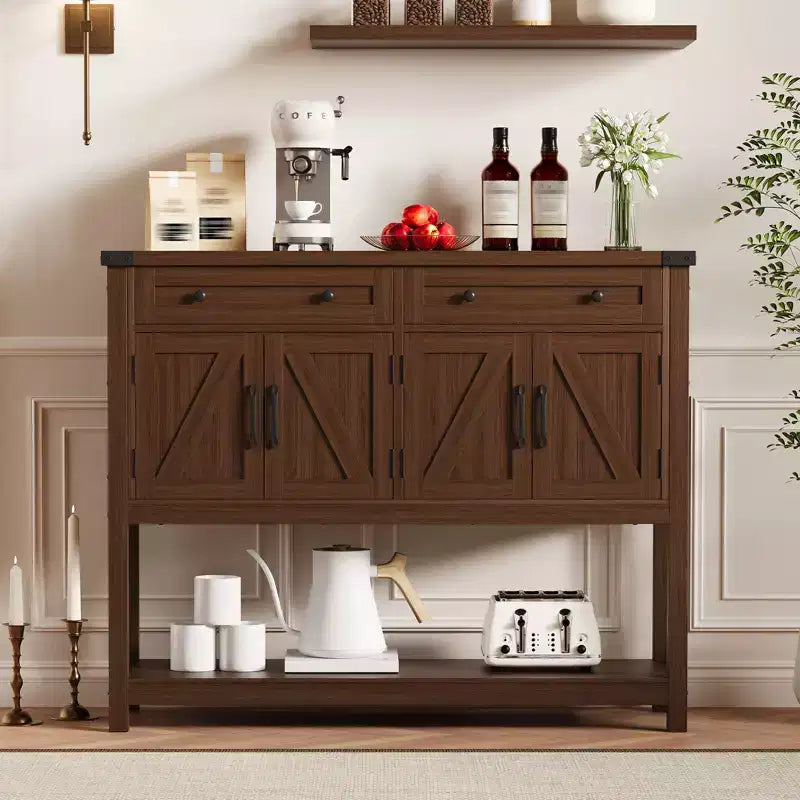 MDF Farmhouse Console Table with 4 Doors and 2 Drawers 47.2"W