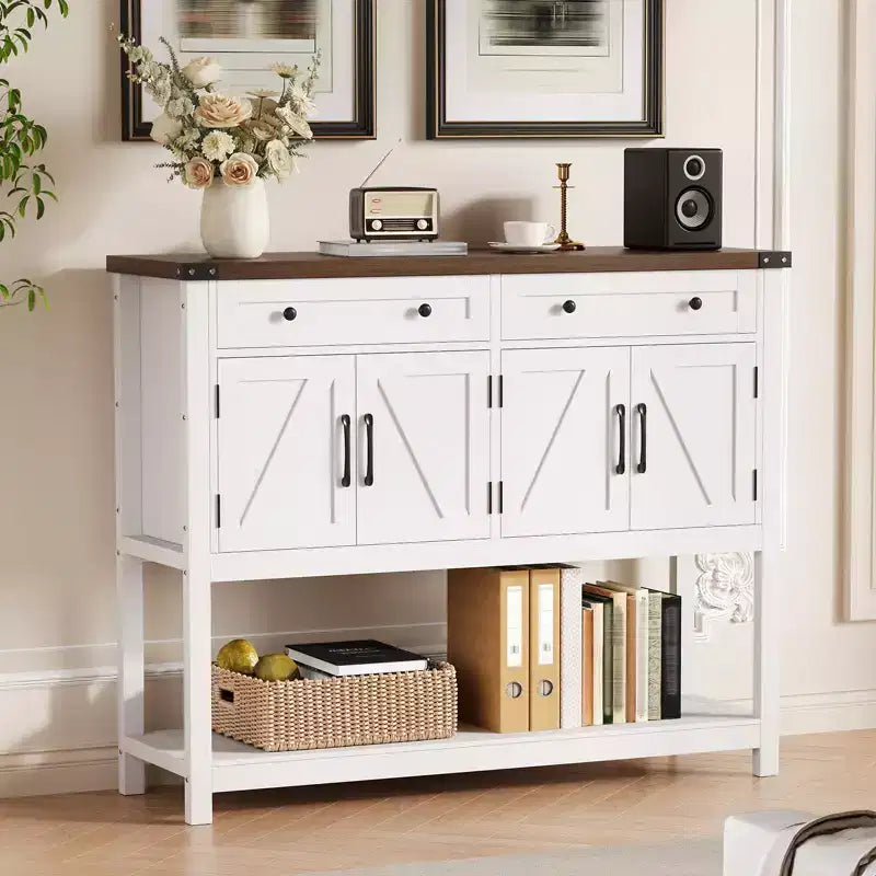 MDF Farmhouse Console Table with 4 Doors and 2 Drawers 47.2"W