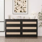 Commode Double en Bois et Rotin à 6 Tiroirs
