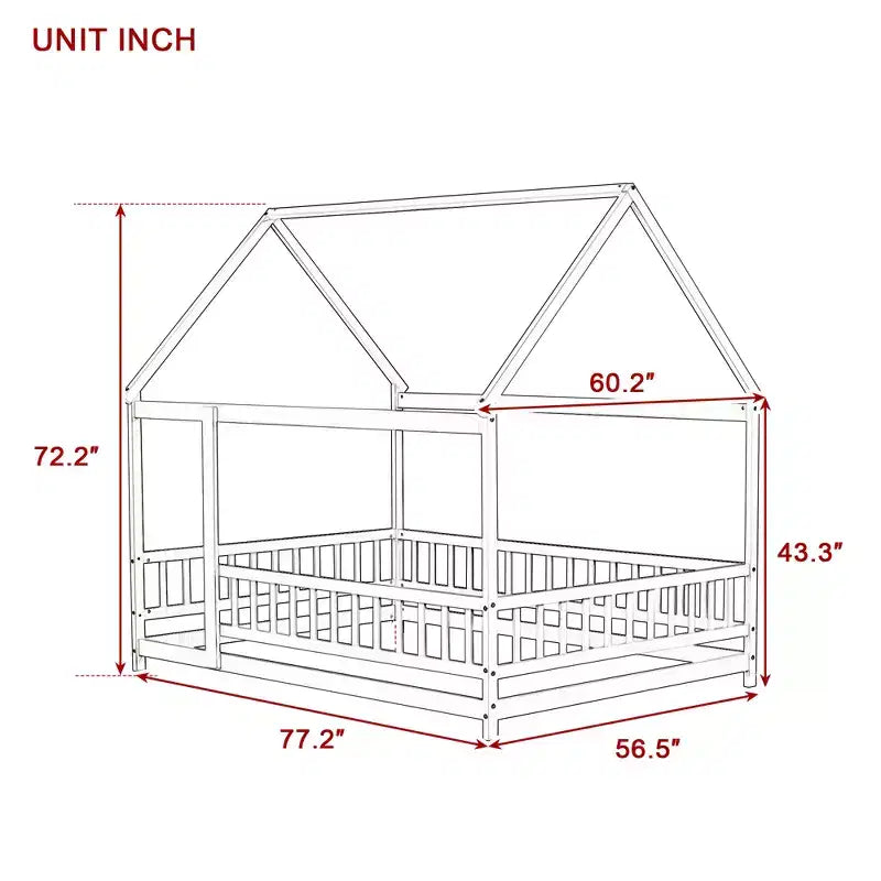 Rubberwood Full Platform Floor Bed with Safety Guardrails