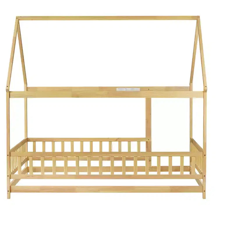 Rubberwood Full Platform Floor Bed with Safety Guardrails