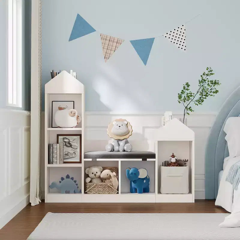 MDF Kids Bookcase and Toy Storage Organizer with Seat