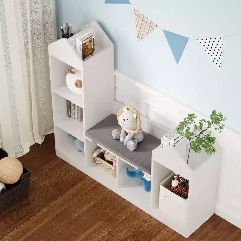 MDF Kids Bookcase and Toy Storage Organizer with Seat