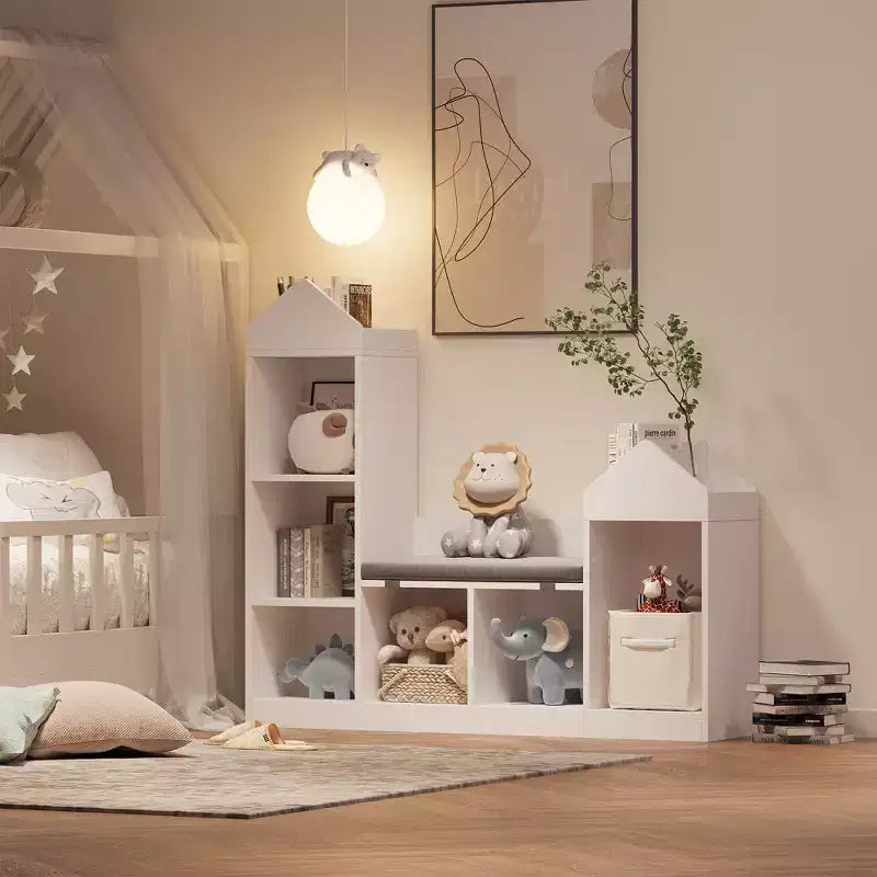 MDF Kids Bookcase and Toy Storage Organizer with Seat