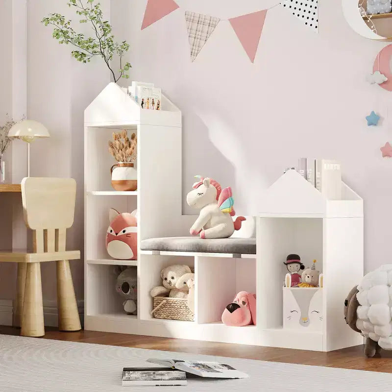 MDF Kids Bookcase and Toy Storage Organizer with Seat