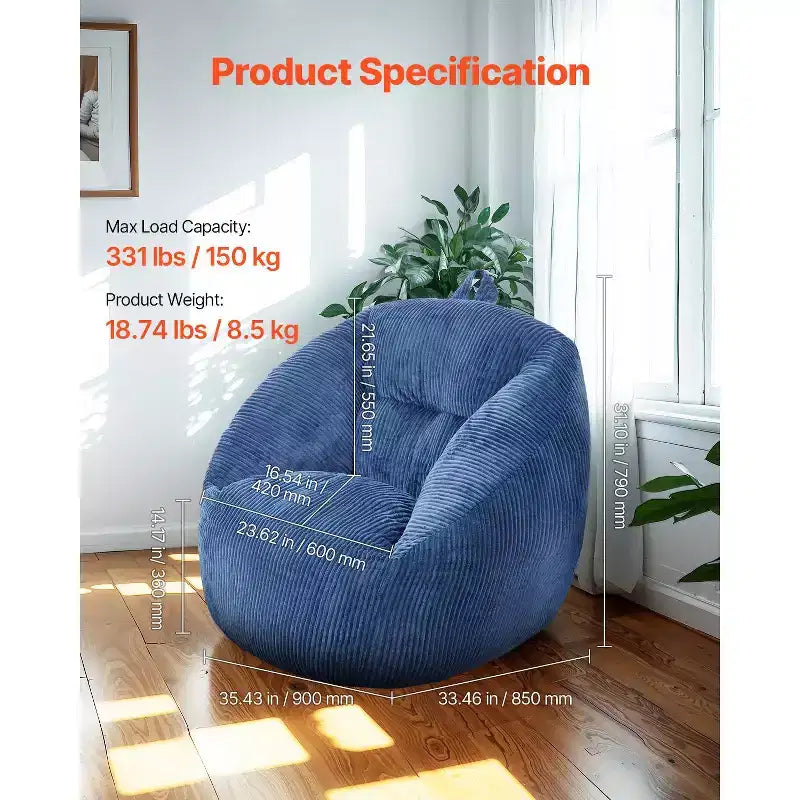 Memory Foam Polyester Velvet Bean Bag Chair 3 Feet