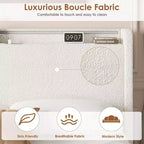 Lit plateforme double en métal rembourré en bouclé avec 4 tiroirs de rangement et lumières LED