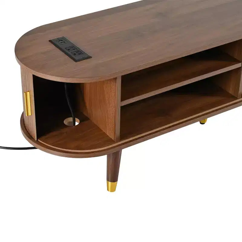 MDF TV Stand with Sliding Door and Charging Station for TVs up to 80"