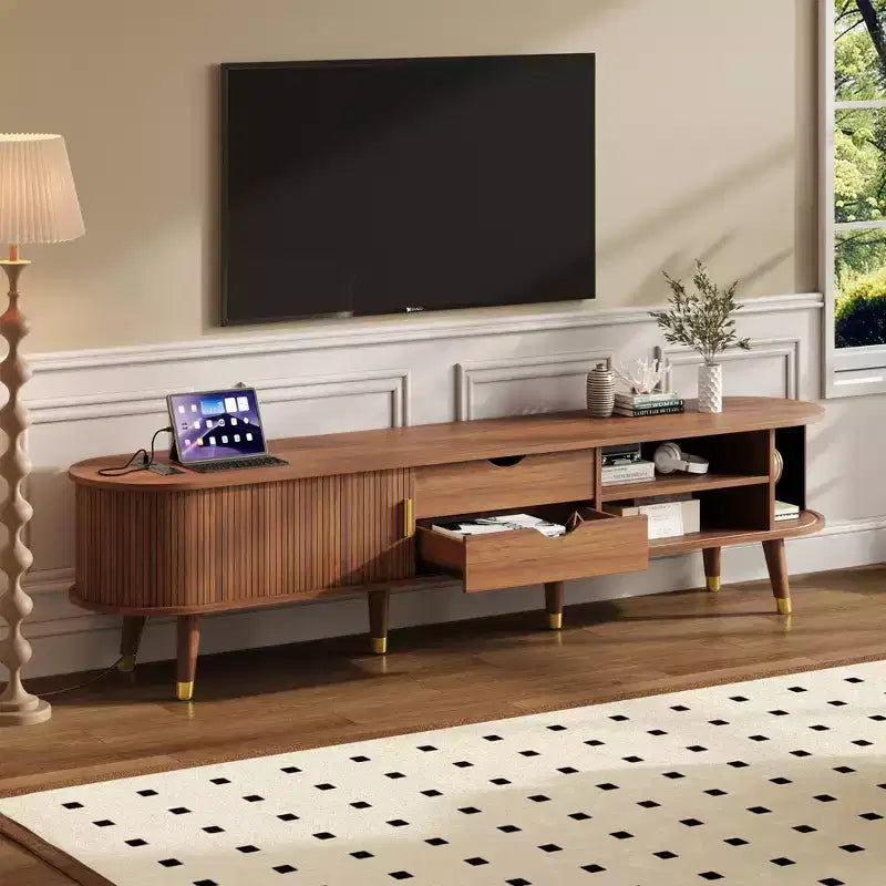 MDF TV Stand with Sliding Door and Charging Station for TVs up to 80"