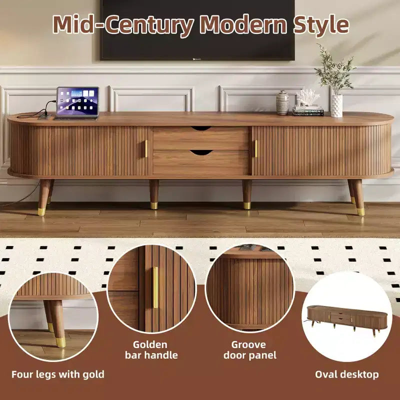 MDF TV Stand with Sliding Door and Charging Station for TVs up to 80"