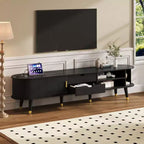 Meuble TV en MDF avec porte coulissante et station de charge pour téléviseurs jusqu'à 80 pouces