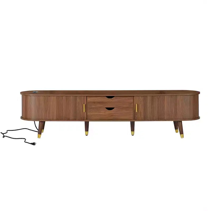 MDF TV Stand with Sliding Door and Charging Station for TVs up to 80"