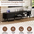Meuble TV en MDF avec porte coulissante et station de charge pour téléviseurs jusqu'à 80 pouces
