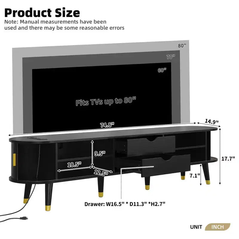 MDF TV Stand with Sliding Door and Charging Station for TVs up to 80"