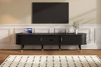 ModernLuxe TV Stand&Coffee Table Set with Charging Station, Oval Media Console with Sliding Door for TVs up to 80, Mid-Century Farmhouse Center Table
