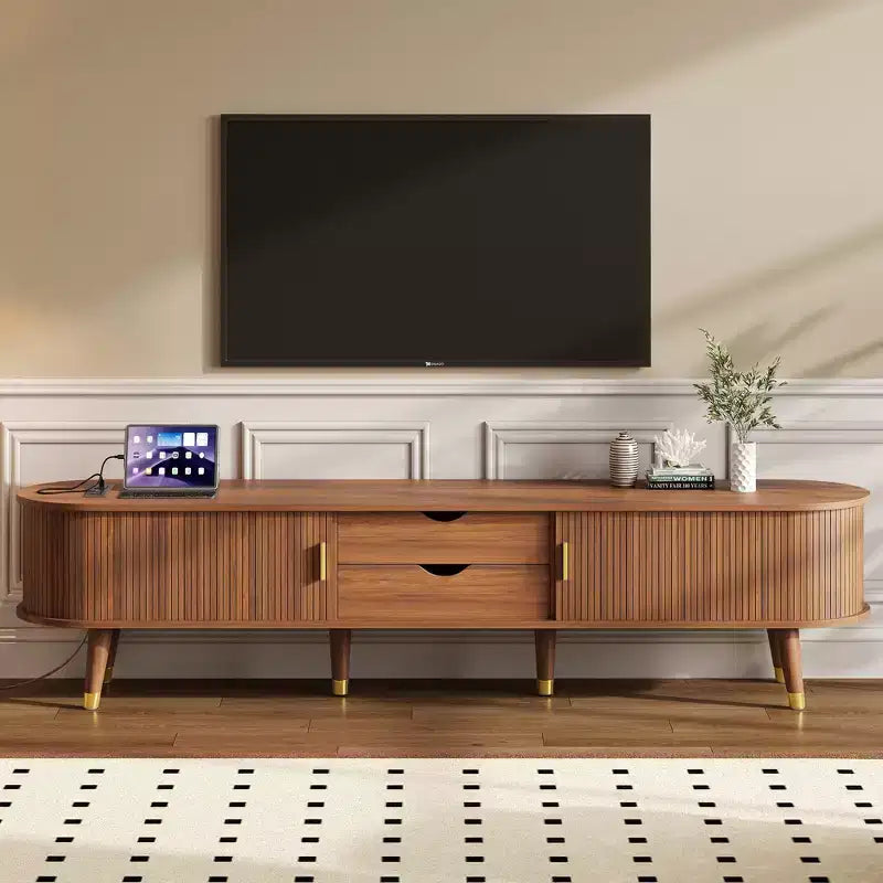MDF TV Stand with Sliding Door and Charging Station for TVs up to 80"