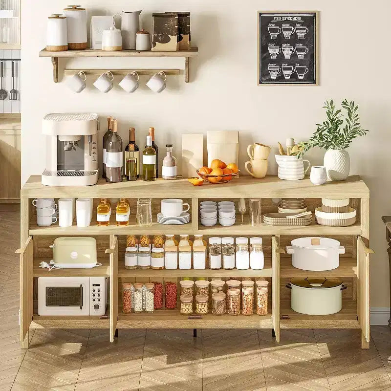 Particle Board 3-Shelf Slotted Storage Cabinet with Doors 65.8"H