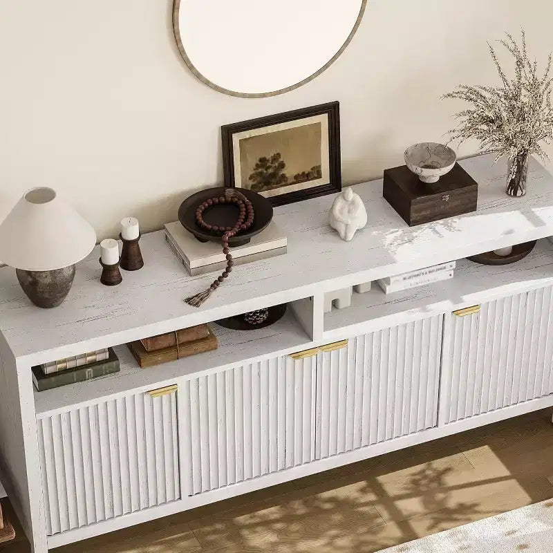 Particle Board 3-Shelf Slotted Storage Cabinet with Doors 65.8"H