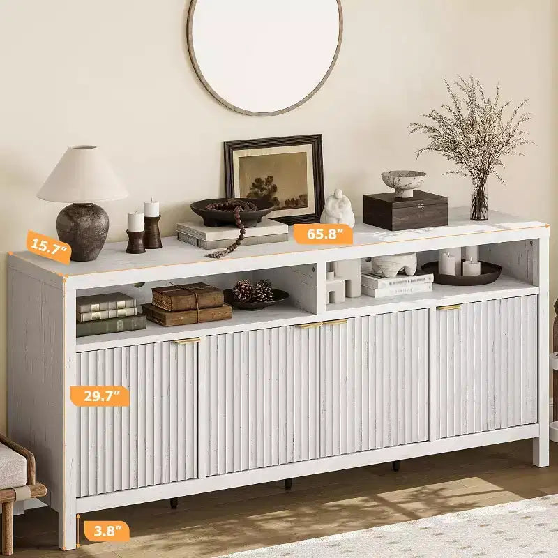 Particle Board 3-Shelf Slotted Storage Cabinet with Doors 65.8"H
