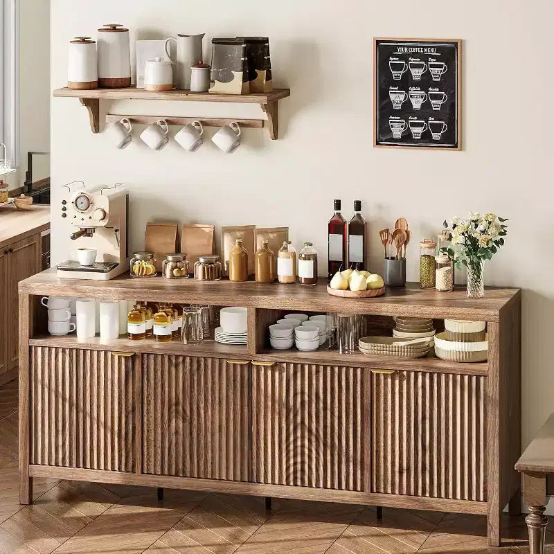Particle Board 3-Shelf Slotted Storage Cabinet with Doors 65.8"H