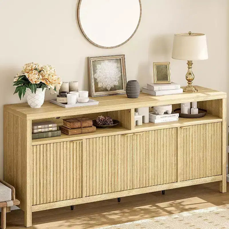 Particle Board 3-Shelf Slotted Storage Cabinet with Doors 65.8"H