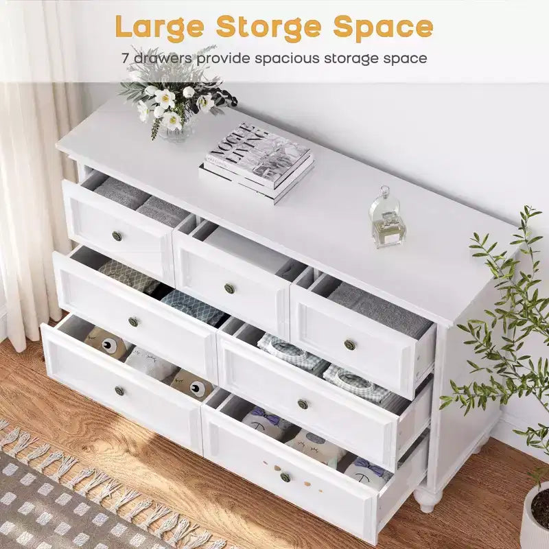 Solid Wood 7-Drawer Dresser Chest