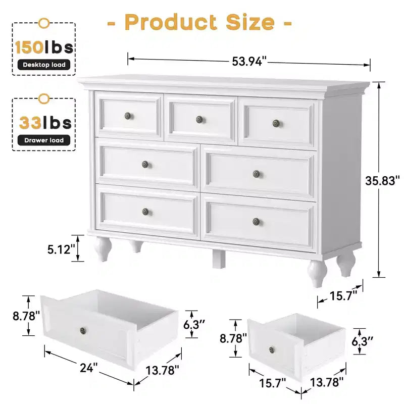 Solid Wood 7-Drawer Dresser Chest