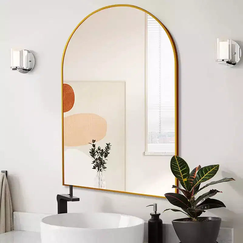 Aluminum Alloy Arched Wall Mirror Gold 20"W x 30"H
