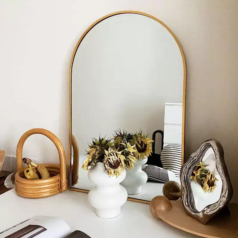 Aluminum Alloy Arched Wall Mirror Gold 20"W x 30"H