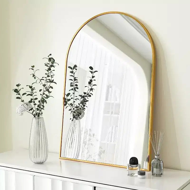 Aluminum Alloy Arched Wall Mirror Gold 20"W x 30"H