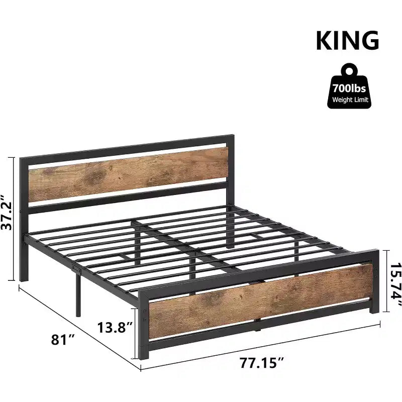 Metal Frame MDF Headboard King Platform Bed with Storage 14" Height