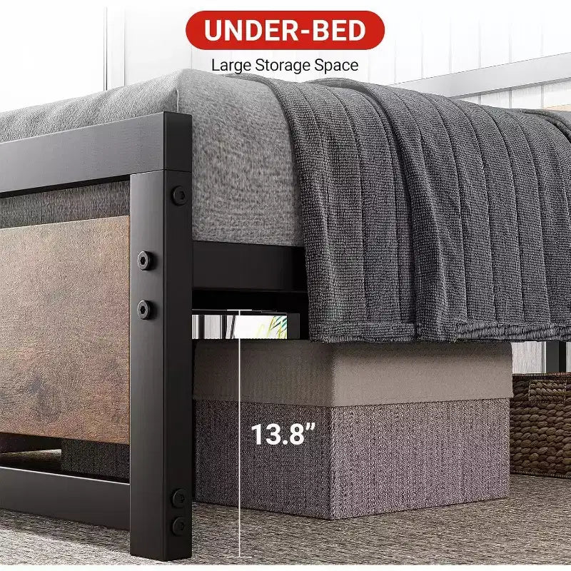 Metal Frame MDF Headboard King Platform Bed with Storage 14" Height