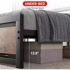 Lit plateforme King avec tête de lit en MDF et cadre en métal, avec rangement, hauteur 14 po