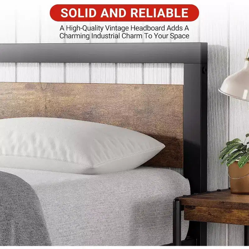 Metal Frame MDF Headboard King Platform Bed with Storage 14" Height