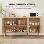 Meuble de cuisine à 3 portes en bois et rotin 150 cm (L) x 41 cm (P) x 79 cm (H)