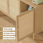 Meuble de cuisine à 3 portes en bois et rotin 150 cm (L) x 41 cm (P) x 79 cm (H)