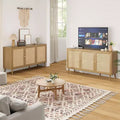 Wood Rattan 3-Door Kitchen Storage Cabinet 59"W x 16"D x 31"H
