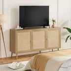 Meuble de cuisine à 3 portes en bois et rotin 150 cm (L) x 41 cm (P) x 79 cm (H)