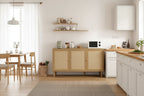 Meuble de cuisine à 3 portes en bois et rotin 150 cm (L) x 41 cm (P) x 79 cm (H)