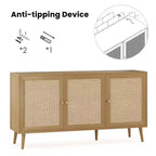 Meuble de cuisine à 3 portes en bois et rotin 150 cm (L) x 41 cm (P) x 79 cm (H)
