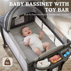 Parc portable 4 en 1 en polyester avec berceau, table à langer et auvent