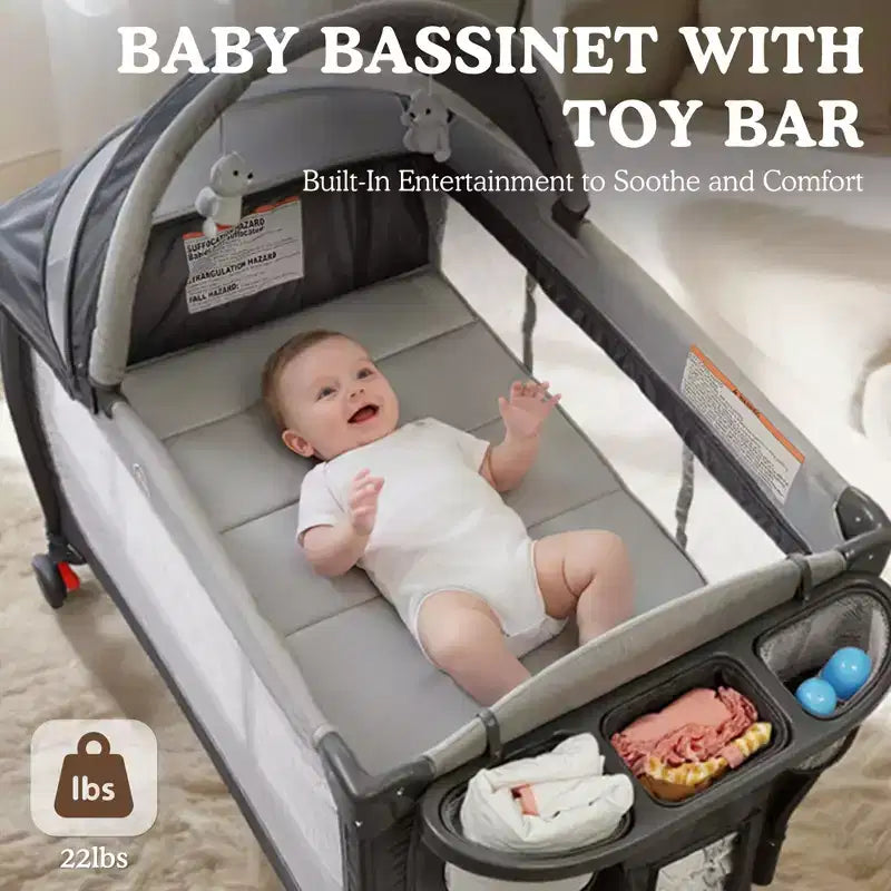 Polyester 4-in-1 Portable Playard with Bassinet, Changing Table, and Canopy